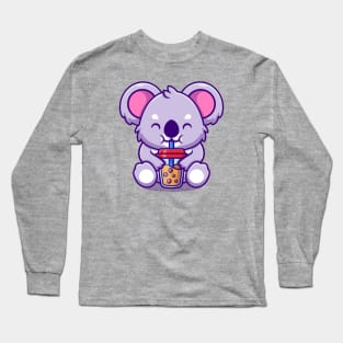 Cute Koala Drink Boba Milk Tea Cartoon Long Sleeve T-Shirt